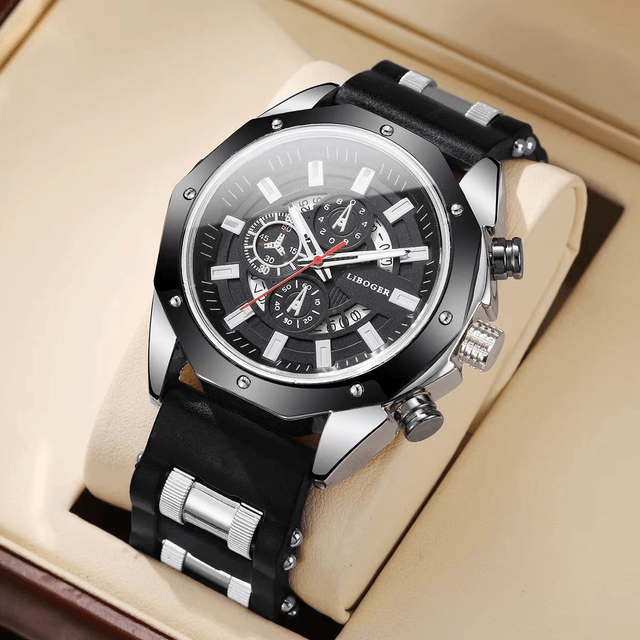 Montre de sport à quartz avec bracelet en silicone pour homme, date
