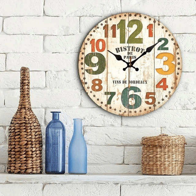 horloge murale, style vintage grands chiffres, silencieuse sans tic-tac  diamètre 25 cm 