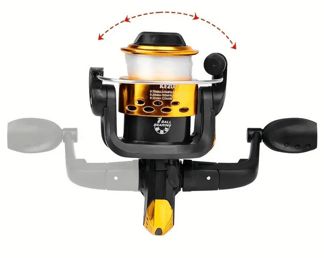 Moulinet de pêche pliant  de 40m de diamètre couleur jaune équipé d'une ligne de pêche,