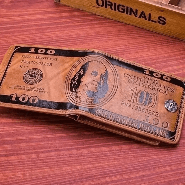 Portefeuille en cuir à motif dollar américain pour hommes noir