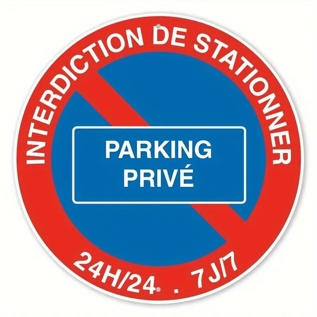 Panneau "d'interdiction de stationnement parking privé" Rond en Aluminium, Rouge & Bleu 