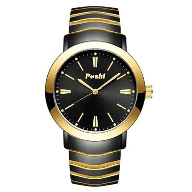 Montre-bracelet étanche , design original, acier doré noir