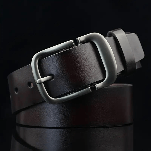 Ceinture habillée en cuir synthétique pour homme, boucle ardillon de style rétro couleur noir 110cm