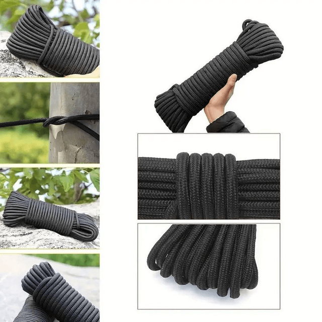 Corde en nylon noir tressée, corde en polypropylène 10 m X 8mm