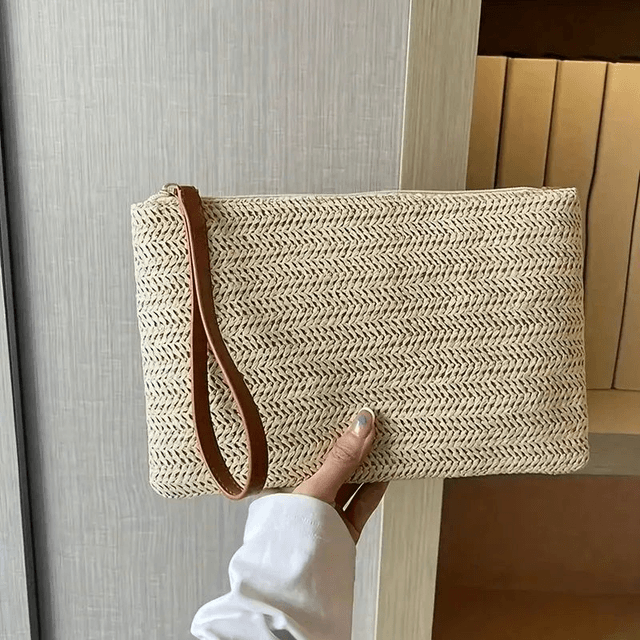 Portefeuille tissé en paille artisanal Marie Perle 