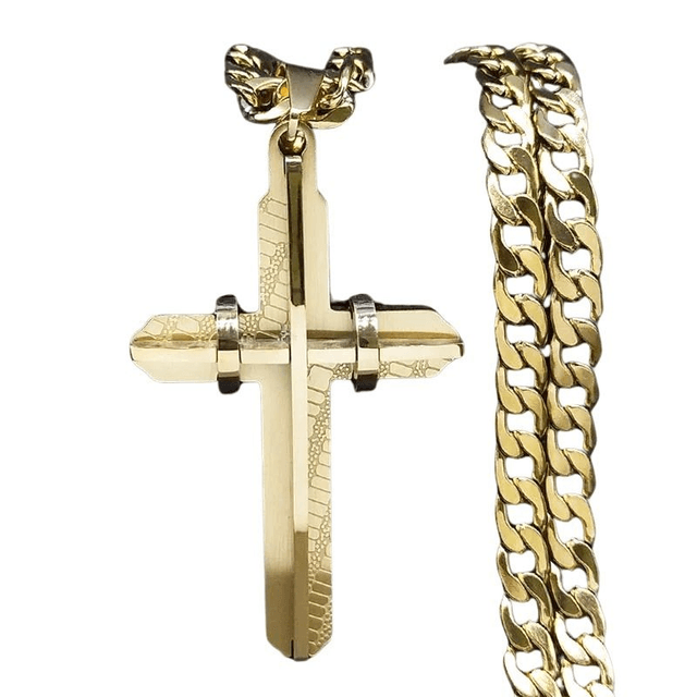Collier croix marque Marie Perle pour homme et femme, en acier inoxydable plaqué or