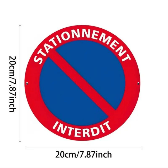 Panneau "Interdit de Stationner" Rond en Aluminium, Rouge & Bleu