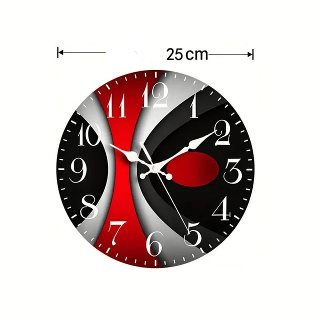 horloge murale, décoration Rond Noir et Rouge diamètre 25 cm 