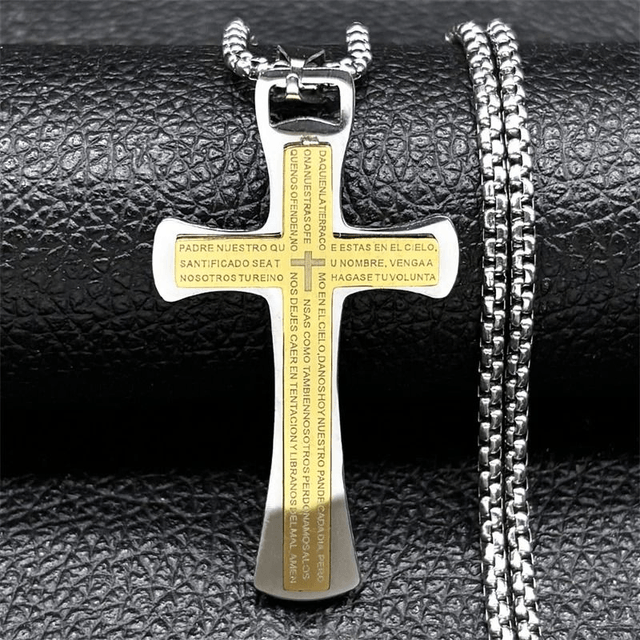 Collier pendentif marque Marie Perle pour homme, en acier inoxydable argenté doré