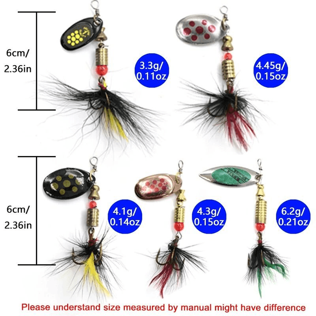 Leurre de pêche spinner cuillère en métal, kit de crochet de brochet, appâts artificiels, ensemble de 10 pièces