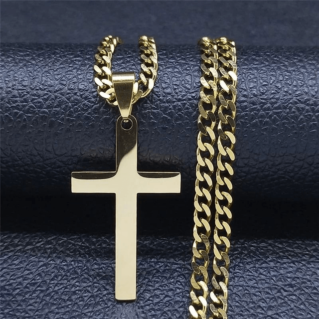 Collier de croix d'église, Marie Perle acier inoxydable, doré 
