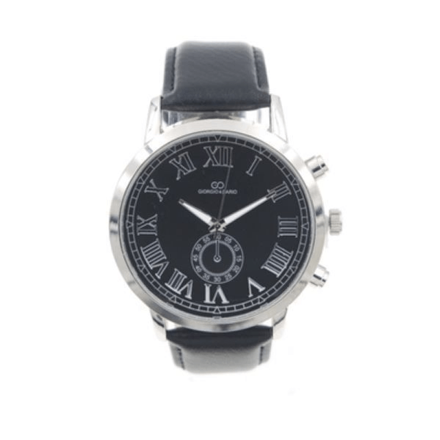 Montre Giorgio & Dario homme tendance fond noir, boitier acier inoxydable, chiffres romains et son bracelet cuir  de couleur noir