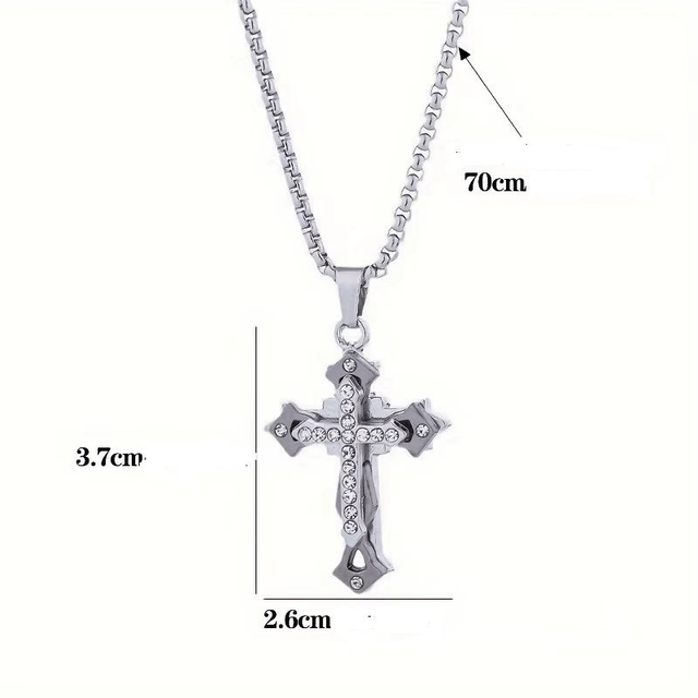 Pendentif croix catholique argenté en titane et acier de haute qualité 
