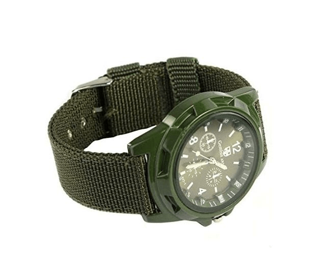 Montre militaire pour homme vert avec bracelet en tissu