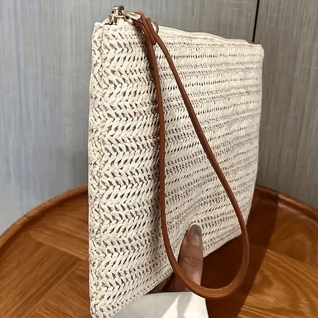 Portefeuille tissé en paille artisanal Marie Perle 