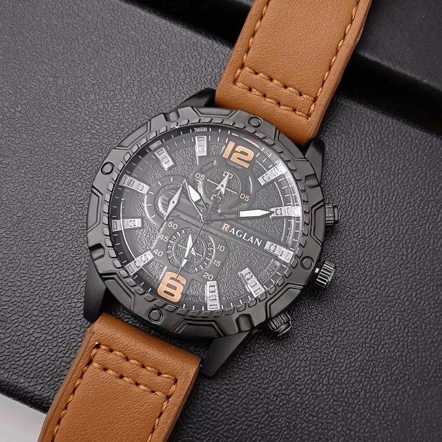 Montre à quartz avec bracelet en cuir marron pour homme 
