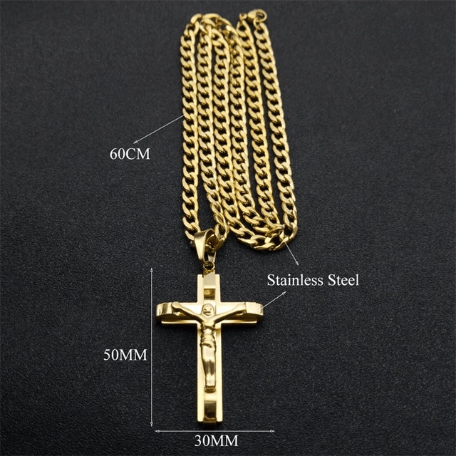 Collier croix plaqué or en acier inoxydable pour hommes
