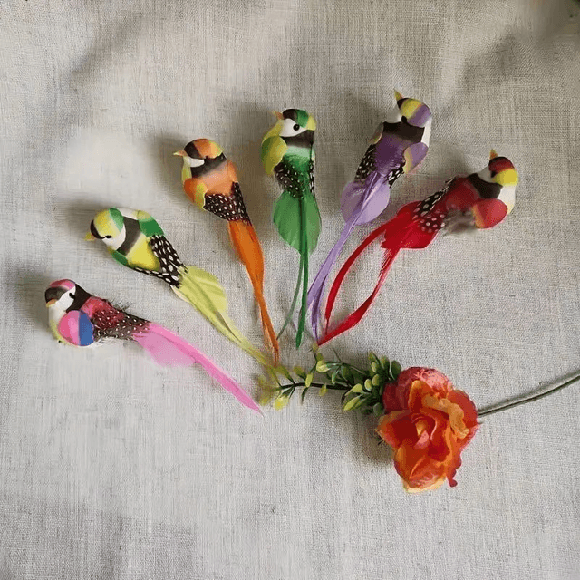 6 Oiseaux Artificiels à Longue Queue Style Déco avec clip