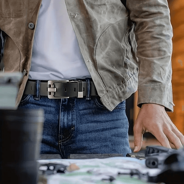 Ceinture en cuir noir pour homme 110cm