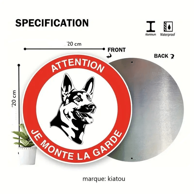 Panneau d’avertissement pour chien de garde  Rond en Aluminium, Rouge & Blanc 