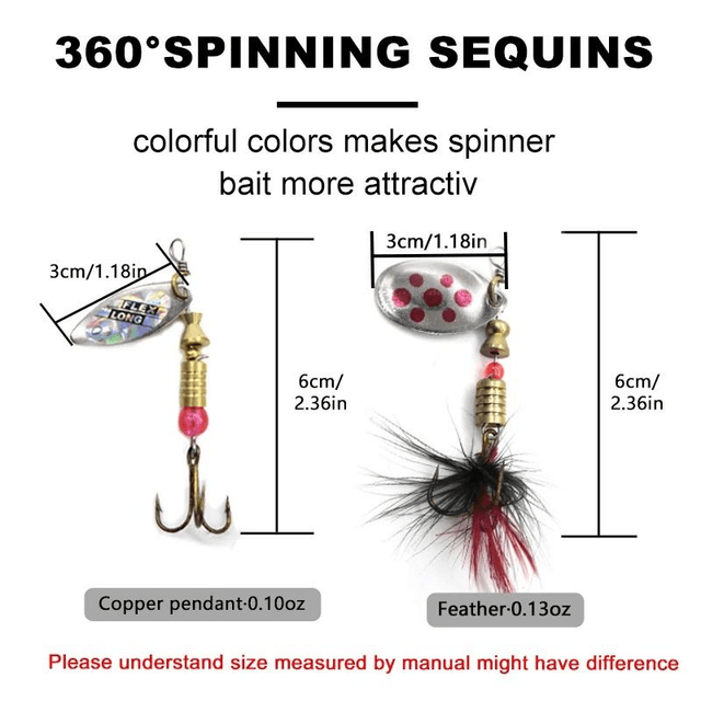 Leurre de pêche spinner cuillère en métal, kit de crochet de brochet, appâts artificiels, ensemble de 10 pièces