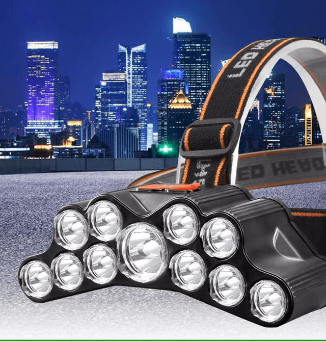 Lampe frontal à 11 LED, batterie intégrée lampe de poche, camping, aventure, pêche 