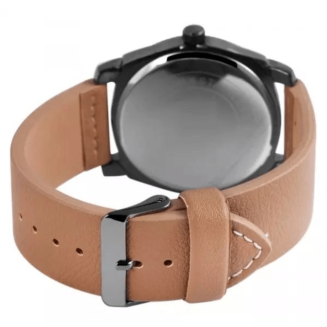 Montre marque Excellanc homme fond noir bracelet cuir marron