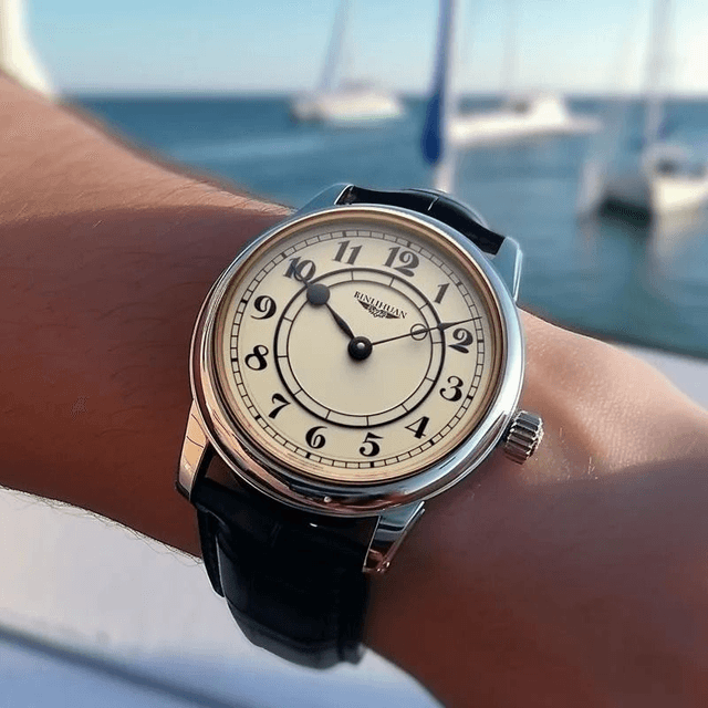 Montre bracelet cuir à quartz rétro ronde pour hommes 