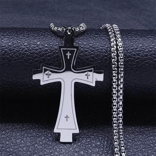 Collier de croix chrétienne en  acier inoxydable, argenté  