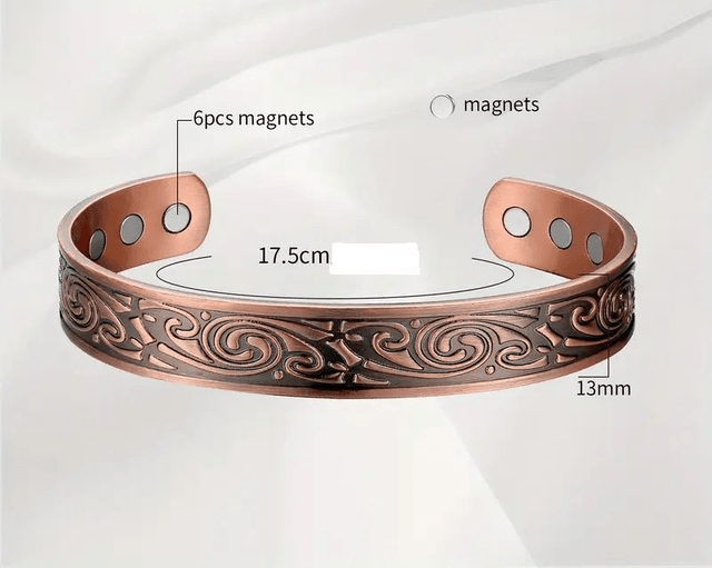Bracelet de manchette magnétique en cuivre vintage, bracelet de taille ouverte réglable,