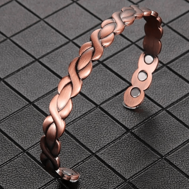 Bracelet magnétique en cuivre, Manchette Ajustable avec Design Tressé