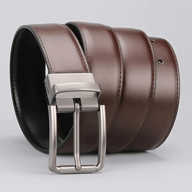 Ceinture Réversible boucle à épingle rotative, port double face noir et café deux en un 110 cm