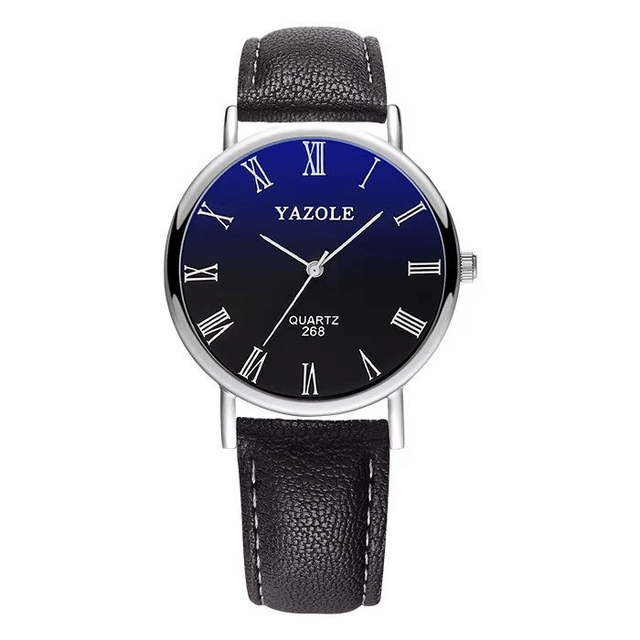 Montre Homme fond noir chiffres romain chemin de fer des minutes bracelet cuir noir  