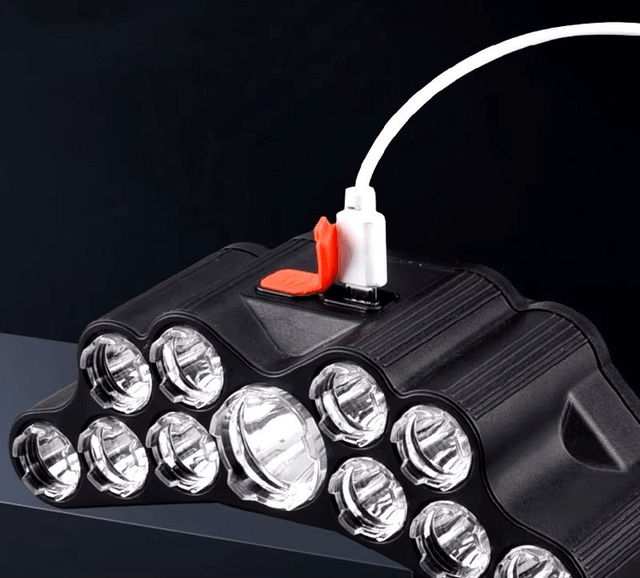 Lampe frontal à 11 LED, batterie intégrée lampe de poche, camping, aventure, pêche 