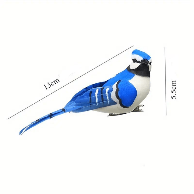 2 pièces d'Oiseaux en mousse Déco Réalistes de Geai Bleu avec Plumes 