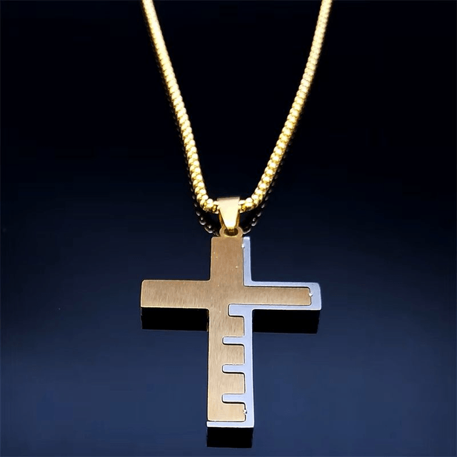 Collier de prière de croix d'église chrétienne pour hommes, acier inoxydable, doré