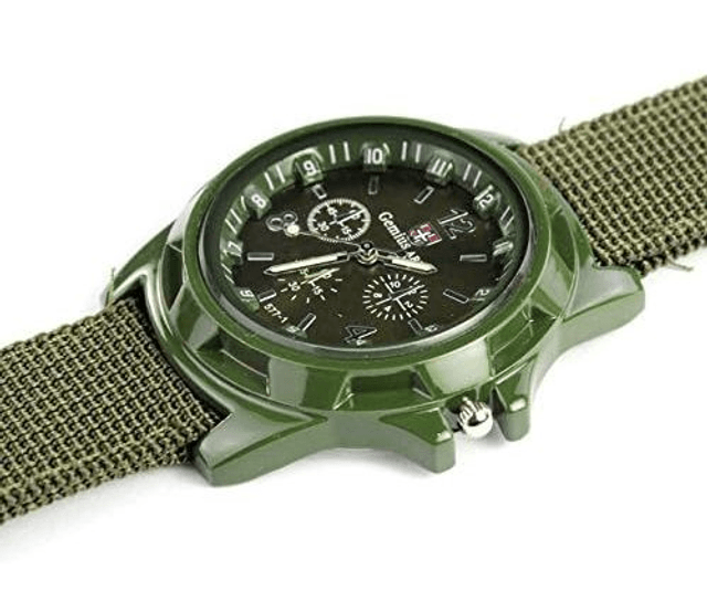 Montre militaire pour homme vert avec bracelet en tissu