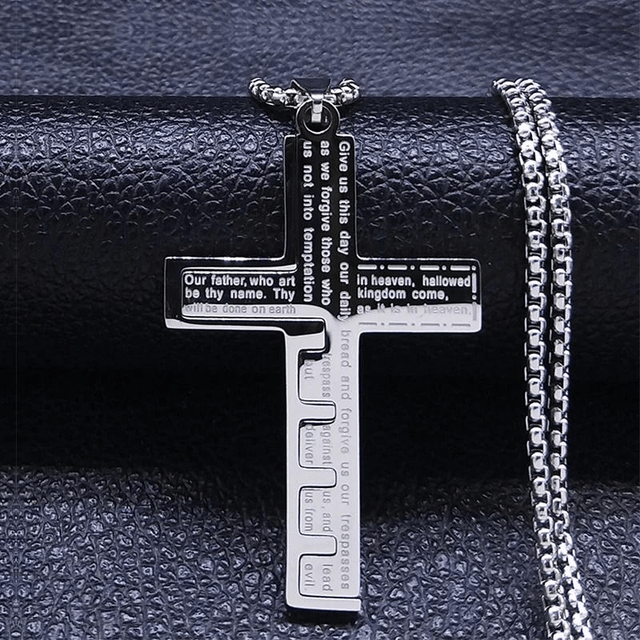 Collier de prière de croix d'église chrétienne pour hommes, acier inoxydable,