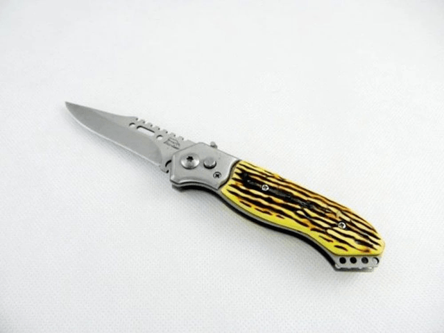 Couteau de poche pliant à ressort latéral ouvert 20 cm manche os