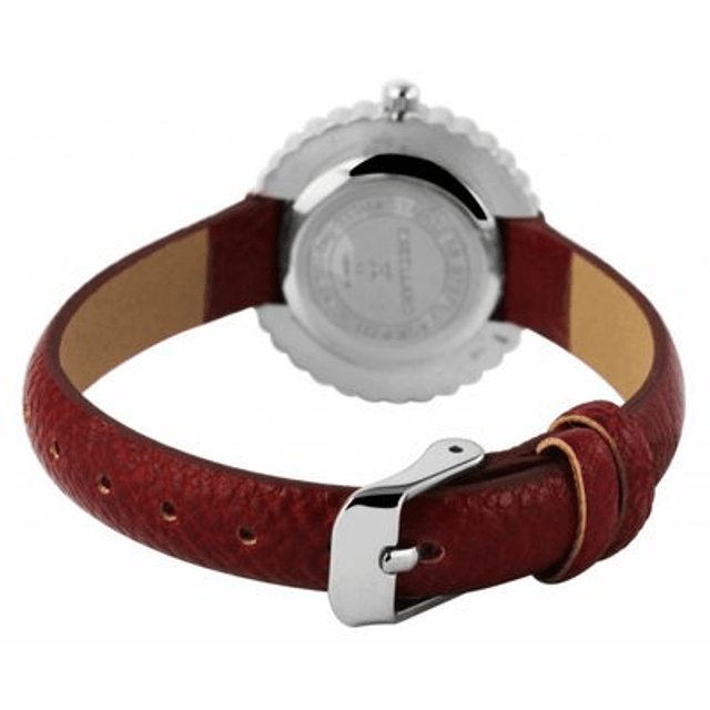 montre femme fond blanc et trass bracelet cuir de couleur rouge marque Excellanc