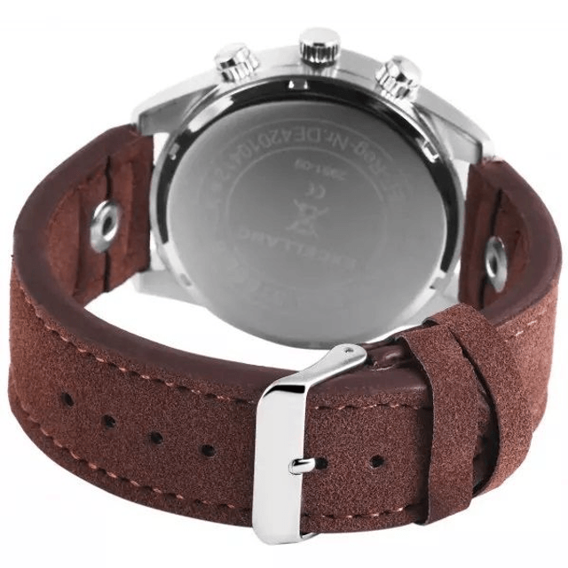 Montre marque Excellanc homme, chemin de fer des minutes et son  bracelet cuir de couleur Marron