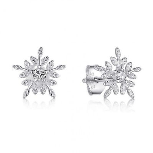 Boucles d'oreilles Marie Perle en argent 925 rhodié flocon de neige