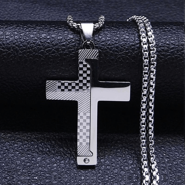 Collier de croix d'église chrétienne pour hommes, acier inoxydable, 