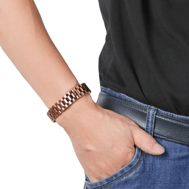 Bracelet de manchette magnétique en cuivre vintage, Ajustable pour Hommes