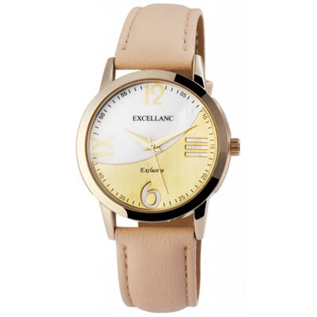 montre Excellanc femme bracelet cuir beige rose