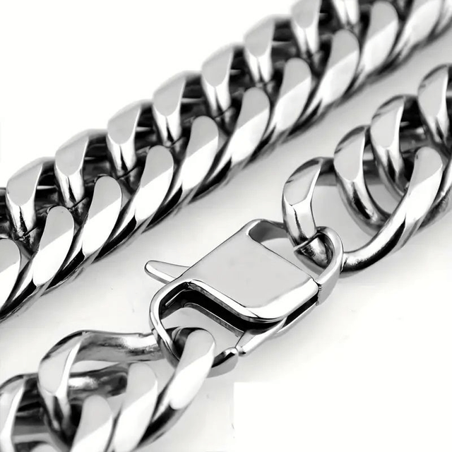 Chaîne épaisse pour homme en acier inoxydable argenté 13 MM L 66CM