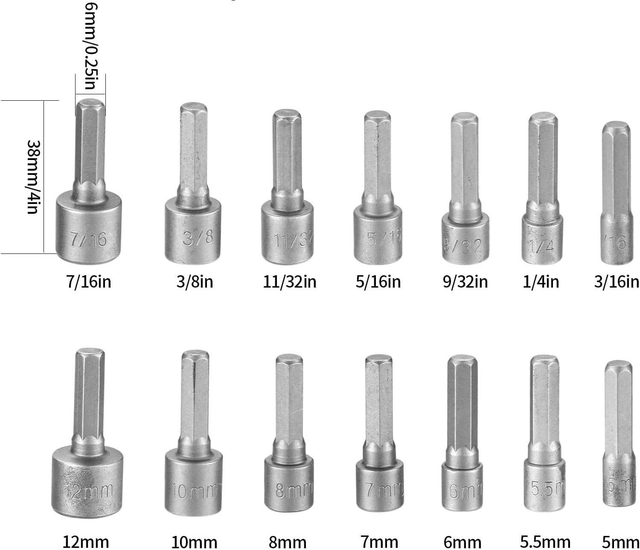 14 Pièces Adaptateur de Clé à Douille Hexagonale pour écrous