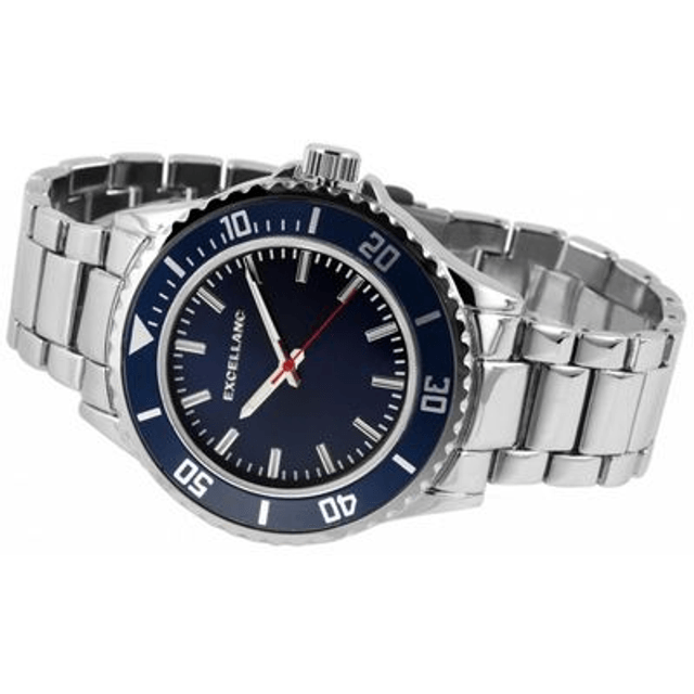 Montre marque Excellanc sport homme bracelet acier inoxydable argenté