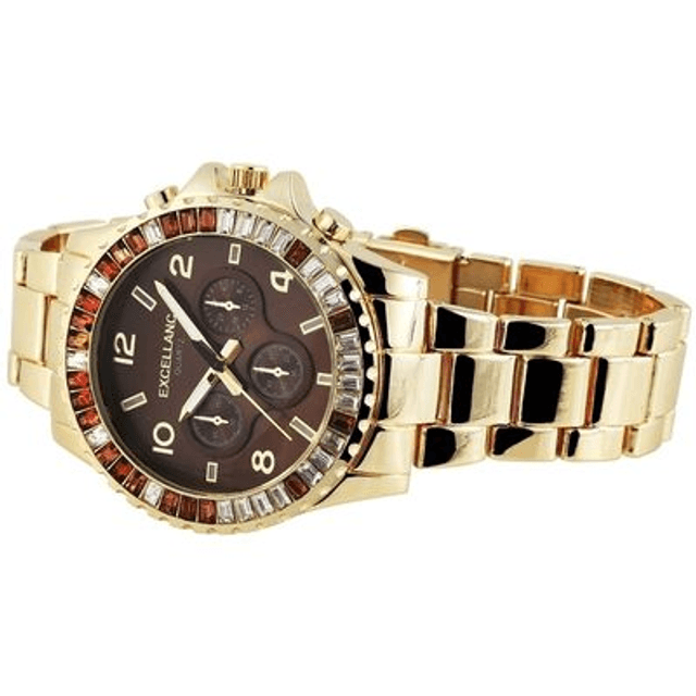 Montre marque Excellanc  bracelet acier inoxydable de couleur dorée brillant