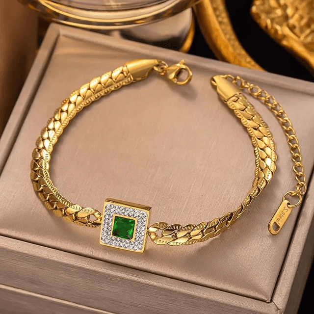 Bracelet Acier inoxydable 316l bijou pierre verte Zircon, antiallergique